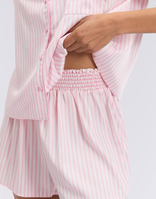 Boux Avenue Oversized satin short pyjama set striped top and shorts pj in pink mix, 4 of 4
