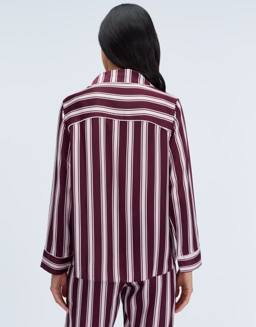Boux Avenue Oversized striped long pyjama set satin top and trousers pj in plum, 2 of 6