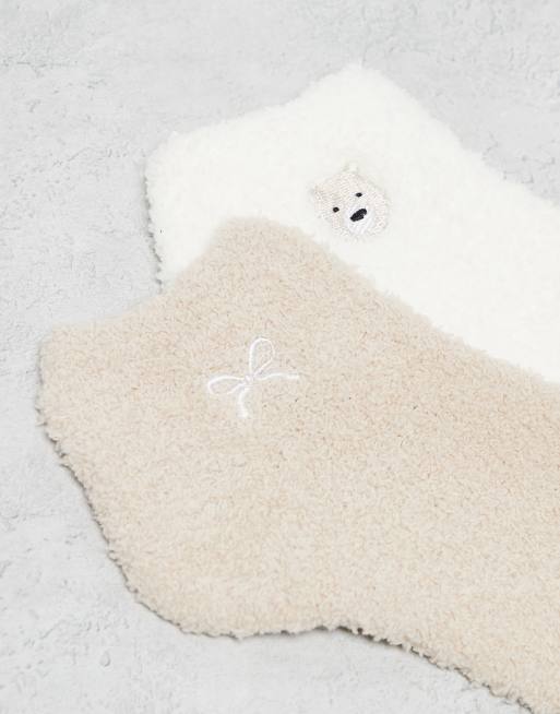 Boux Avenue - Pakke med 2 par bløde sokker til sneakers med sløjfe- og bjørneprint, 2 af 3