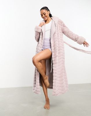 Boux Avenue chevron embossed long robe in mocha - ASOS Price Checker