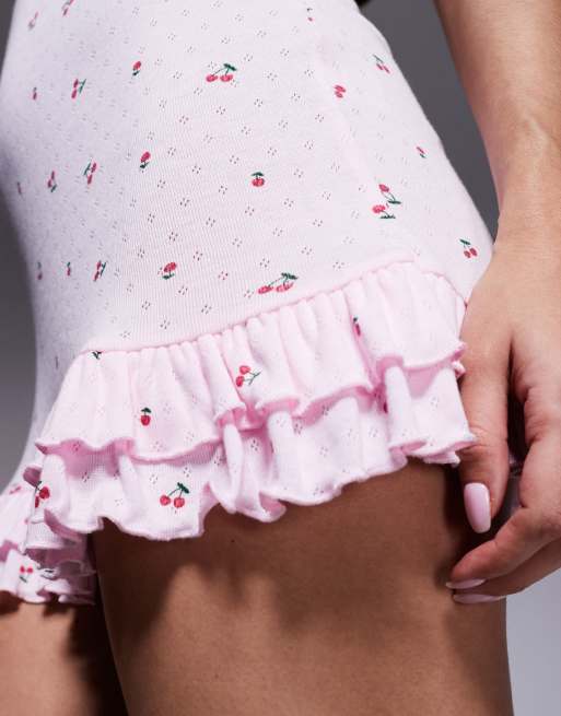 Boux Avenue - Pink natkjole med kirsebærprint i pointelle, 3 af 4