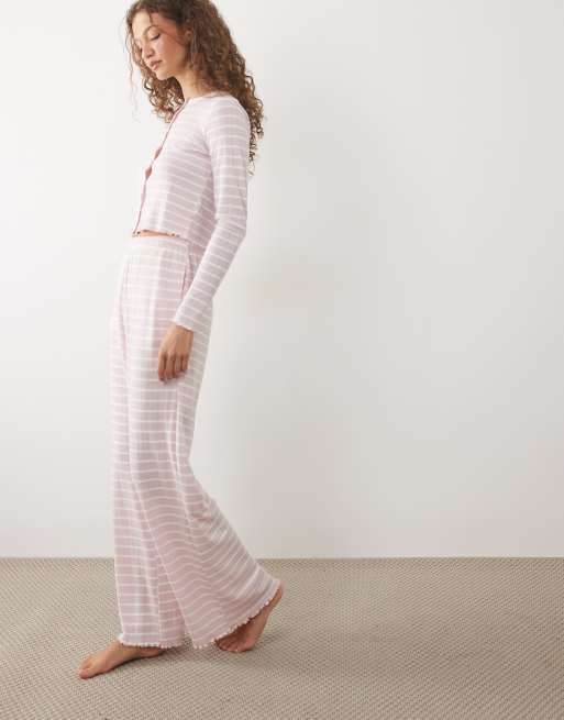 Boux Avenue pointelle buttondown pyjama set in pink stripe, 3 of 4
