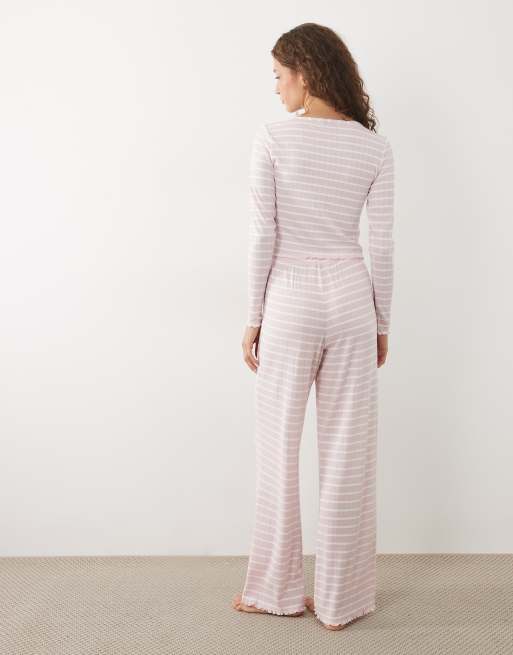 Boux Avenue pointelle buttondown pyjama set in pink stripe, 4 of 4