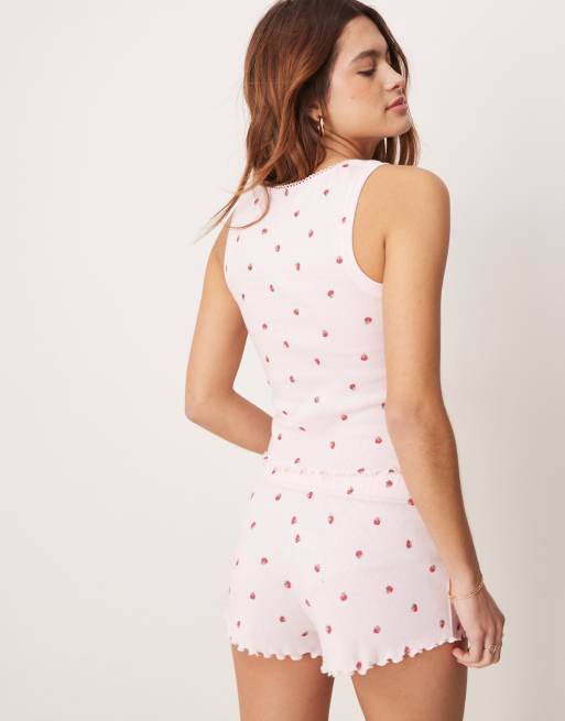 Boux Avenue pointelle strawberry print cami and short set in pink, 2 of 4