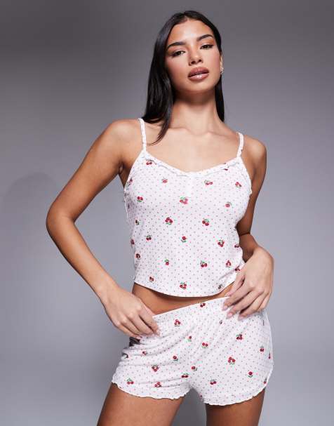Boux Avenue polka dot rose cami and short pyjama set in ivory - view 1