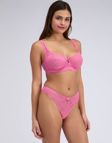 Boux Avenue Poppy sheer lace lingerie set in hot pink - view 1