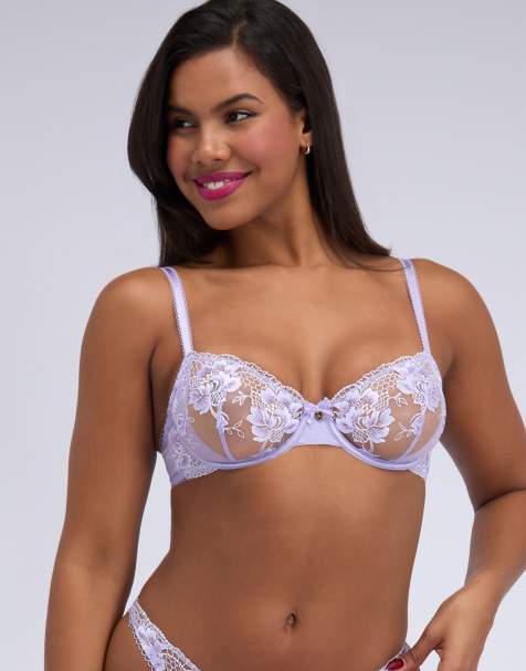 Boux Avenue Posie embroidered balconette bra floral unpadded lingerie in lavender - view 1
