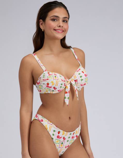 Boux Avenue Positano printed balconette bikini top summer swimwear in ivory mix - view 1