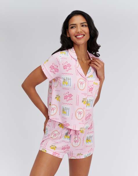 Boux Avenue Postcard modal short sleeve pyjama set nightwear pj in pink mix - view 1