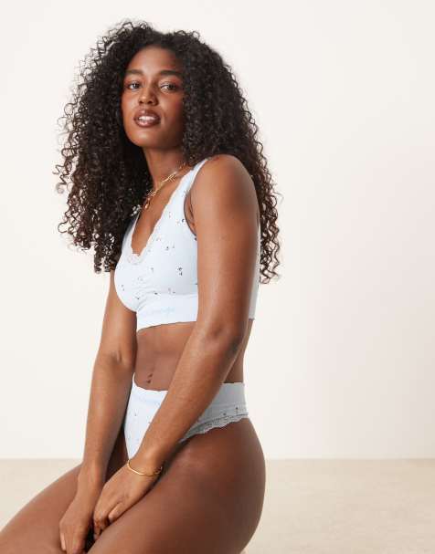 Boux Avenue printed pointelle bralette in blue - view 1