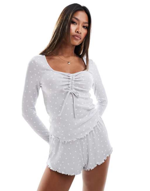Boux Avenue - Pyjamaset met lange mouwen en hartenprint in grijs