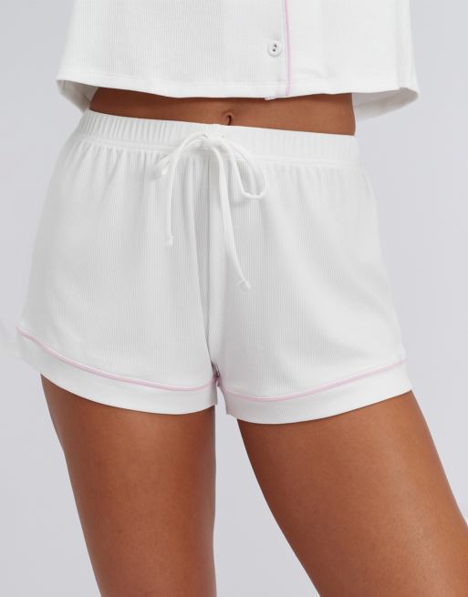 Boux Avenue Ribbed bridal modal pyjama shorts soft sleepwear in white mix, 2 of 4