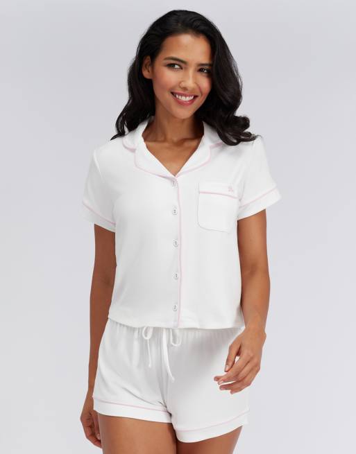 Boux Avenue Ribbed bridal modal pyjama shorts soft sleepwear in white mix, 4 of 4