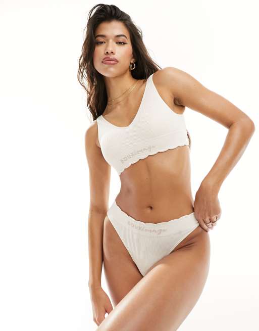 Boux Avenue ribbed lounge scallop lingerie thong in cream