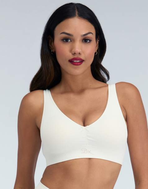 Boux Avenue Ribbed seamless ruche bralette soft flattering lingerie in cream - view 1