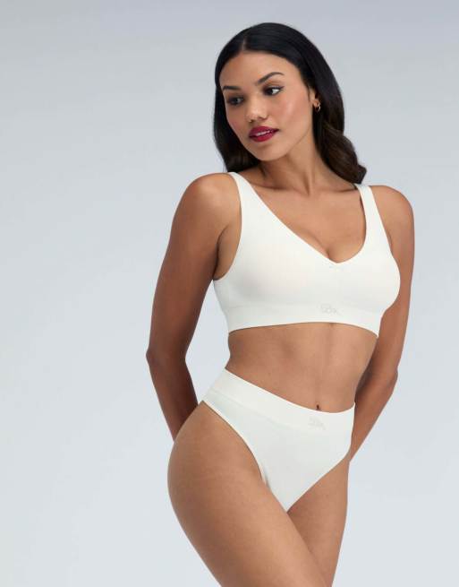 Boux Avenue Ribbed seamless ruche bralette soft flattering lingerie in cream, 5 of 5