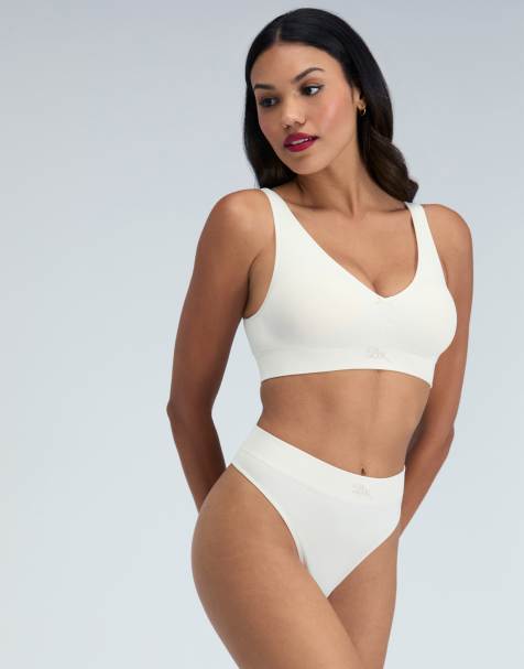 Boux Avenue Ribbed seamless thongs soft flattering high leg knickers in cream - view 1