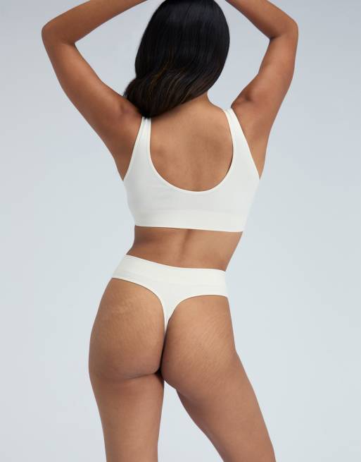 Boux Avenue Ribbed seamless thongs soft flattering high leg knickers in cream, 2 of 5