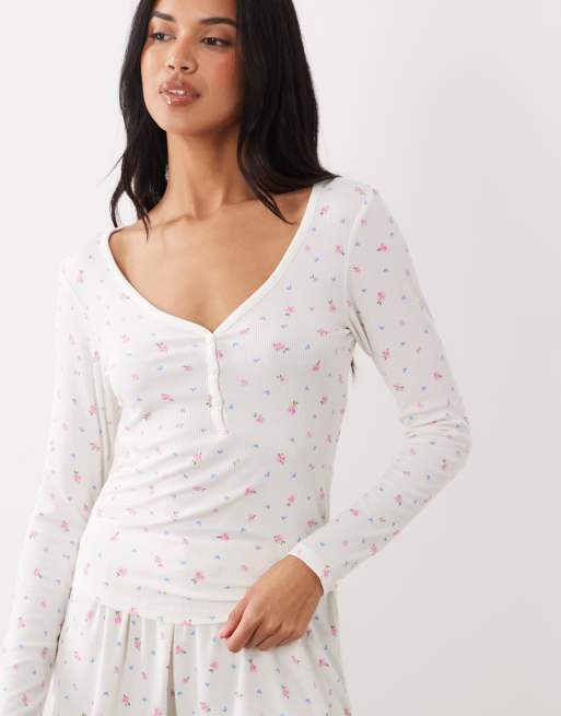 Boux Avenue - Ribstrikket langærmet sæt i modal med hjerte- og blomsterprint, 2 af 4