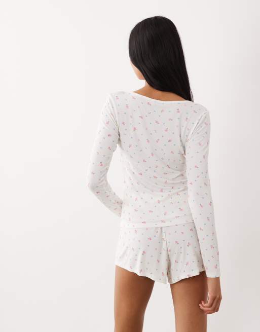 Boux Avenue - Ribstrikket langærmet sæt i modal med hjerte- og blomsterprint, 3 af 4