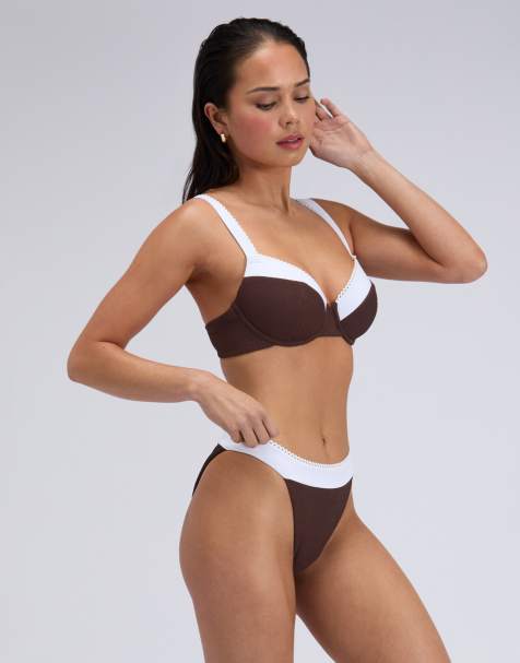 Boux Avenue Rivoli brazilian bikini bottoms picot tanga chic v-shape in chocolate - view 1