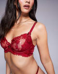 [Boux Avenue] Boux Avenue Romanza floral embroidered balconette bra in dark red 16 D RED