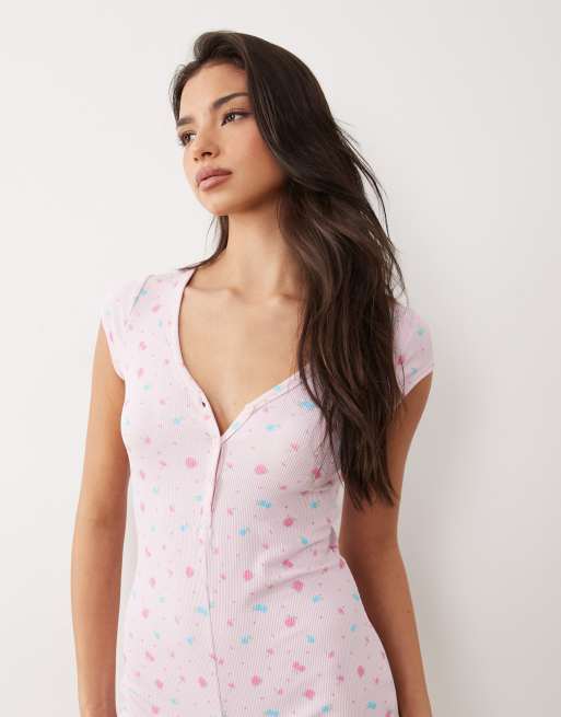 Boux Avenue – Rosa, blommig och ribbad playsuit, 3 av 4