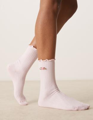 rosebud pointelle socks in light pink