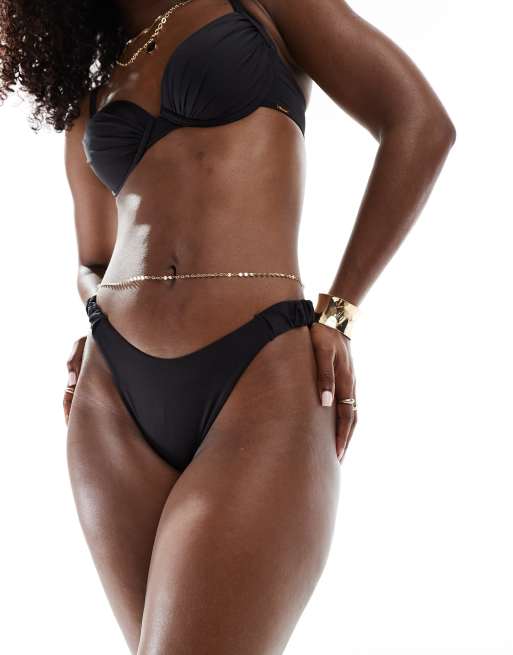 Boux Avenue - Rynkede tanga-bikinitrusser i sort