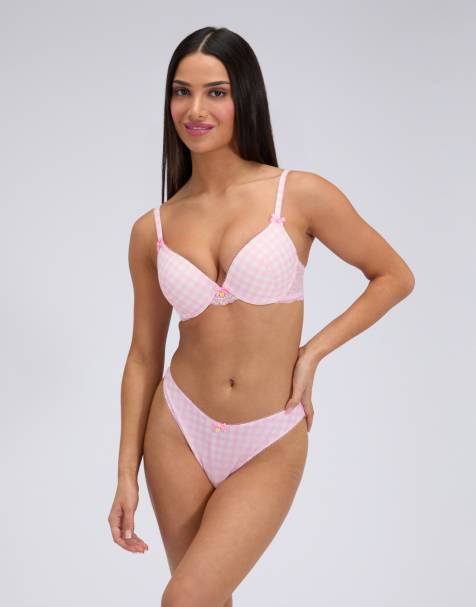 Boux Avenue Sabrina print push up bra underwired plunge padded lingerie in pink mix - view 1