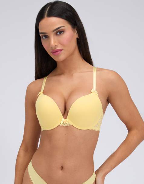 Boux Avenue Sabrina super push up plunge bra padded cups comfy lingerie in butter yellow - view 1