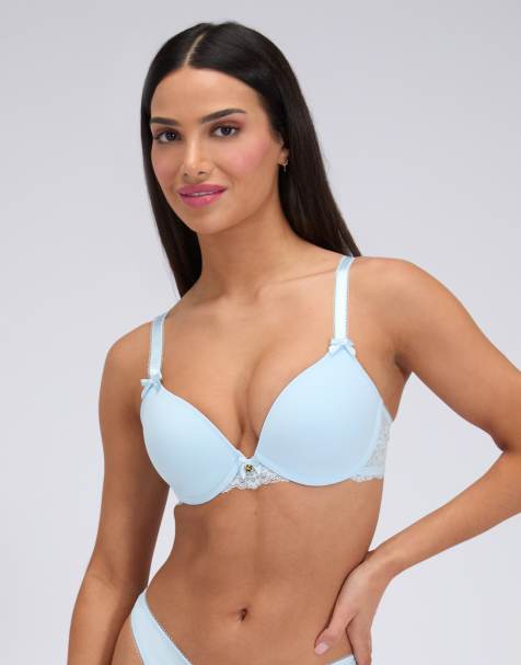 Boux Avenue Sabrina t-shirt plunge bra microfibre padded comfy lingerie in light blue - view 1