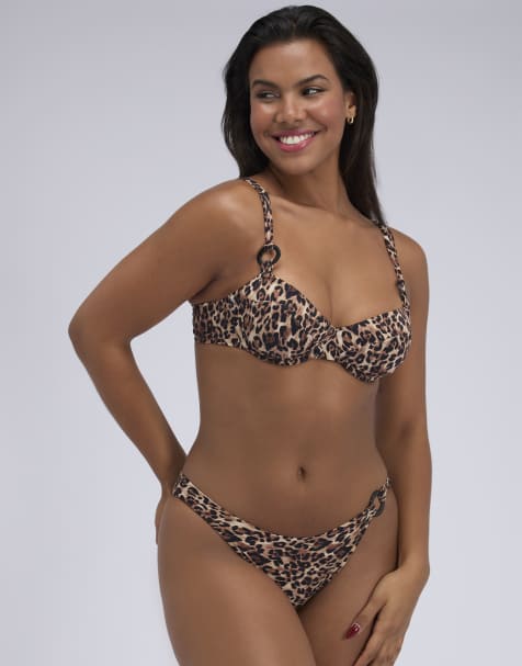 Boux Avenue Santorini balconette bikini top unpadded underwired swimwear in black mix - view 1