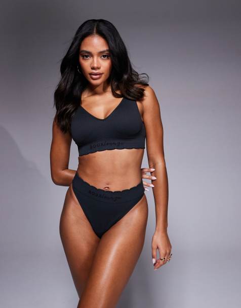 Boux Avenue scallop ribbed thong in black - view 1