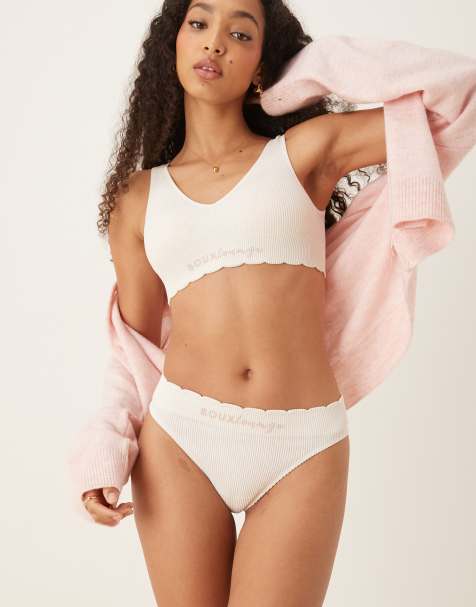 Boux Avenue scallop ribbed thong in stone - view 1