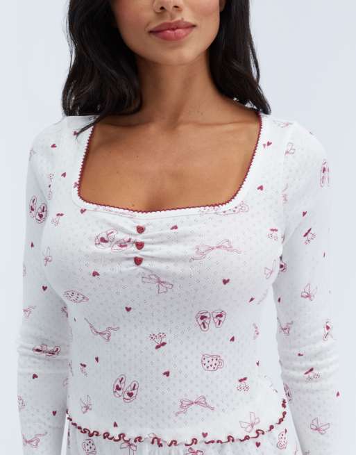 Boux Avenue Self-care pointelle short pyjama set top and shorts pj in ivory mix, 3 of 6