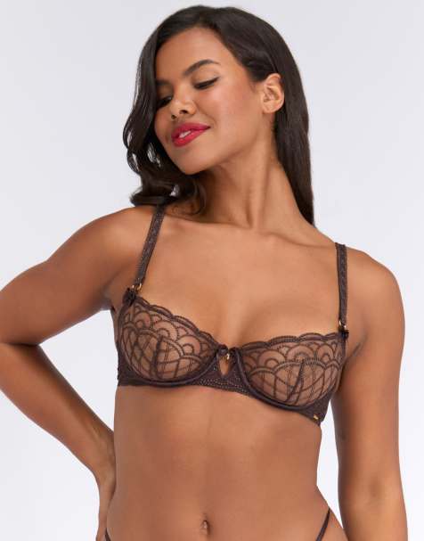 Boux Avenue Sienna embroidered underwired balconette bra in bronze - view 1