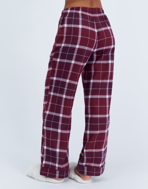 Boux Avenue Somerville checked long pyjama trousers woven nightwear pj in burgundy, 2 of 4