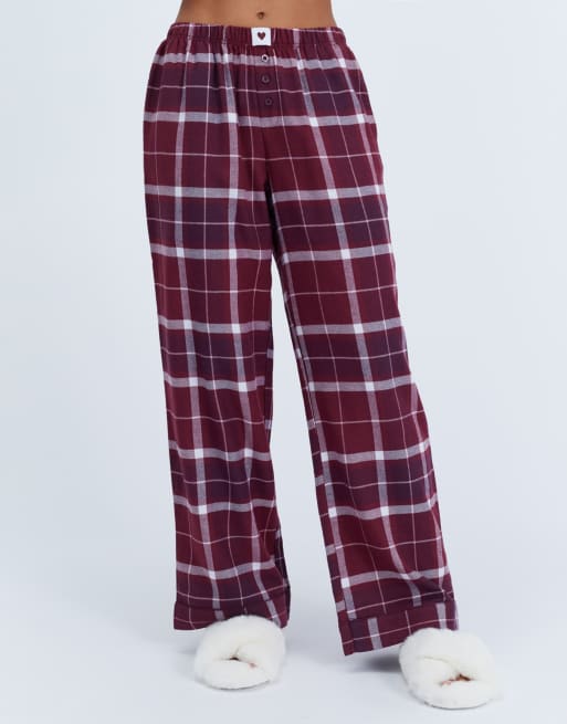 Boux Avenue Somerville checked long pyjama trousers woven nightwear pj in burgundy, 3 of 4
