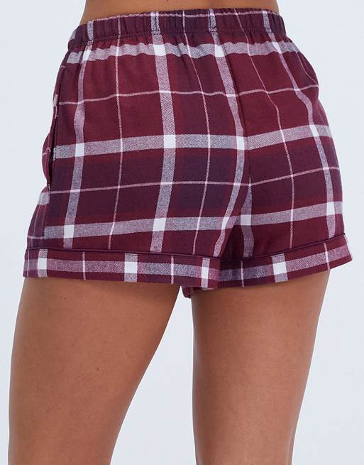 Boux Avenue Somerville checked pyjama shorts woven cosy nightwear pj in burgundy, 2 of 4