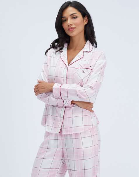 Boux Avenue Somerville checked pyjama top woven relaxed nightwear pj in pink mix - view 1