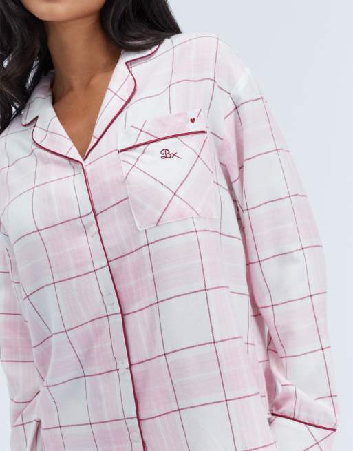Boux Avenue Somerville checked pyjama top woven relaxed nightwear pj in pink mix, 3 of 6