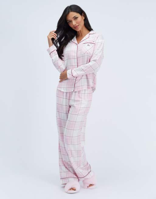 Boux Avenue Somerville checked pyjama top woven relaxed nightwear pj in pink mix, 5 of 6