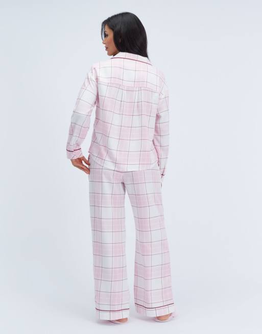 Boux Avenue Somerville checked pyjama top woven relaxed nightwear pj in pink mix, 6 of 6