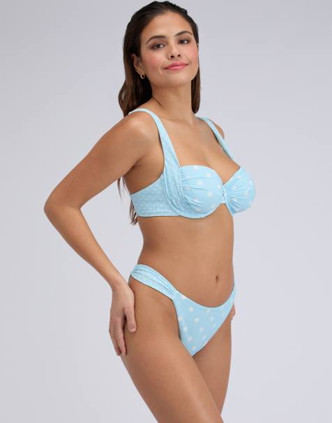 Boux Avenue Soneva tanga brief bikini bottoms summer v-shape swimwear in blue mix - view 1