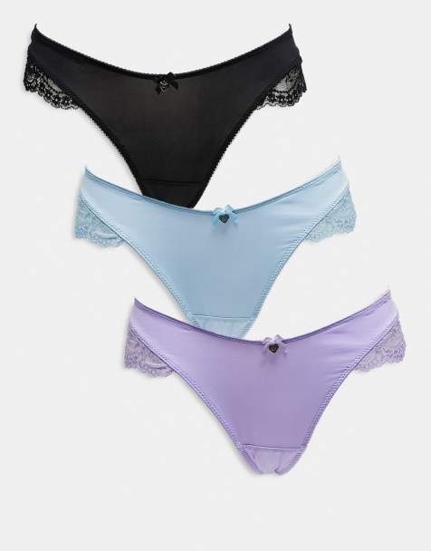 Boux Avenue Stella 3 pack satin and lace high leg thong in multi - view 1