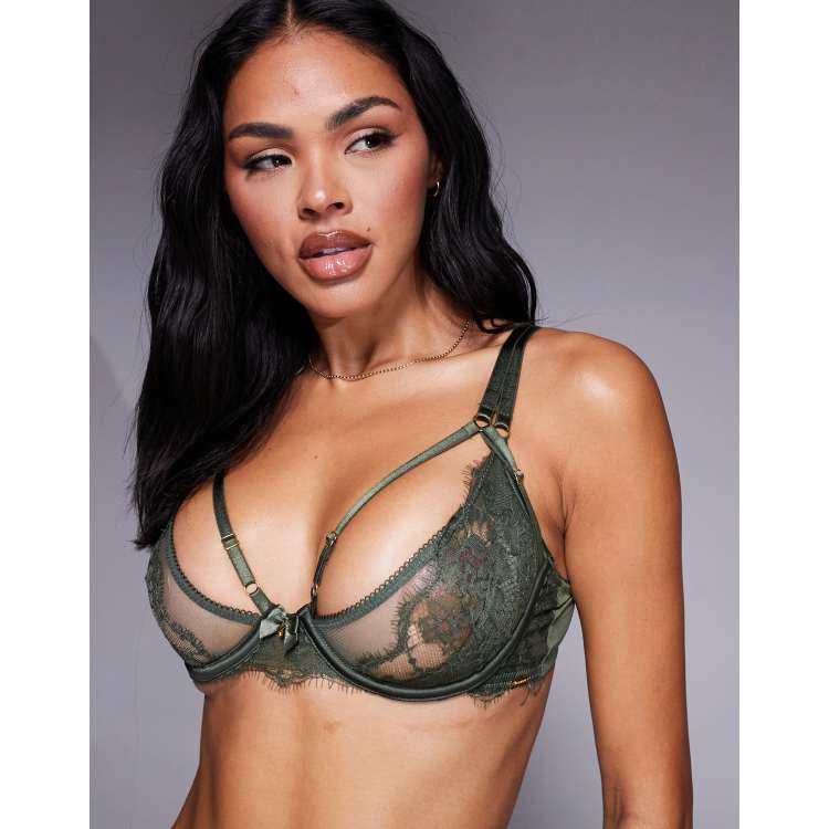 Boux Avenue strappy sexy hardware balconette bra in green - part of a set |  ASOS