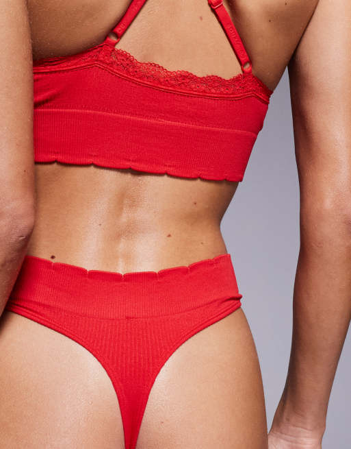 Boux Avenue - String met hoge taille in rood met strikprint , 4 van 4