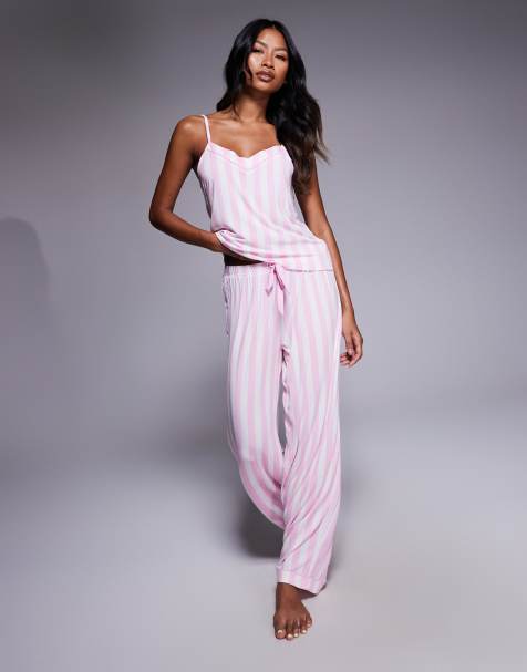 Boux Avenue Stripe modal cami top and trousers pyjama set in pink mix - view 1