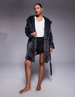 Boux Avenue Striped Cut Short Robe In Black